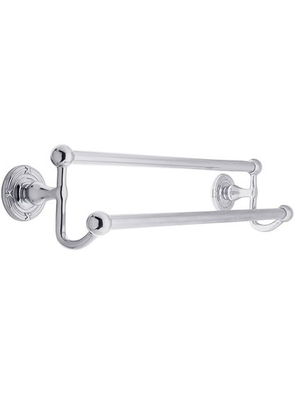 18 inch Brass Double Towel Bar with Ribbon and Reed Rosettes in Polished Chrome.